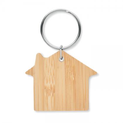 House shaped bamboo key ring