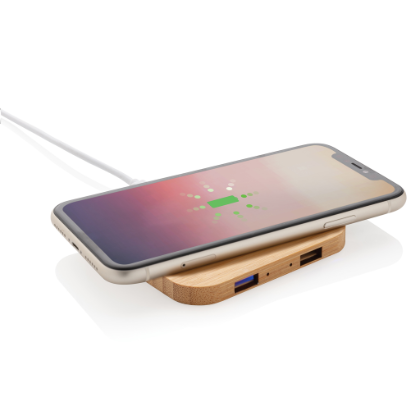 Bamboo 5W wireless charger with USB