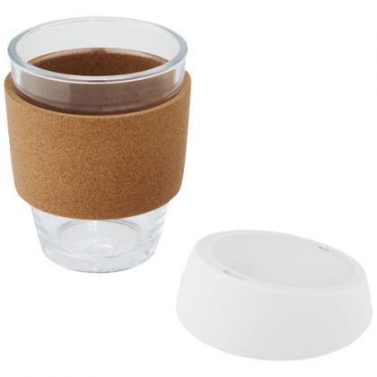Lidan 360 ml borosilicate glass tumbler with cork grip and silicone lid