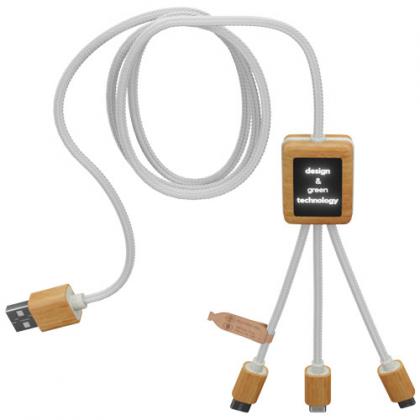 SCX.design C39 3-in-1 rPET light-up logo charging cable with squared bamboo casing