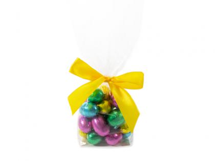 EASTER CLEAR SACHET GIFT BAGS & BOW WITH CHOCOLATES OR SWEETS