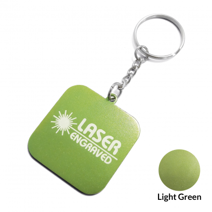 Square Aluminium Keyring - Laser Engraved - Light Green