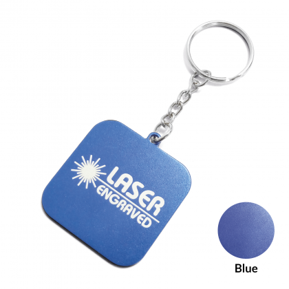 Square Aluminium Keyring - Laser Engraved - Blue