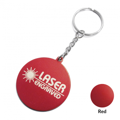 Round Aluminium Keyring - Laser Engraved - Red