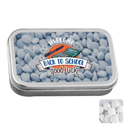 Large flat hinged tin with dextrose mints