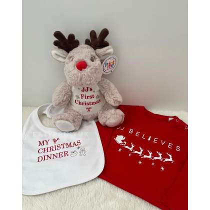 Reindeer, Bib & Long Sleeve T-shirt Set