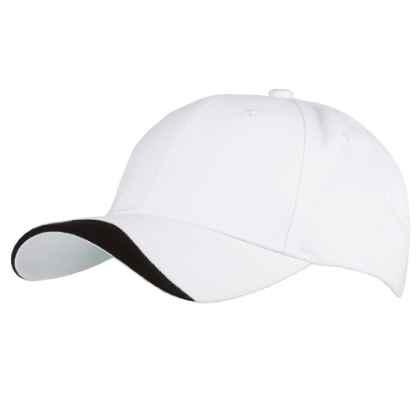100% Cotton 6 Panel cap with contrasting trim to the peak with a buckle adjuster