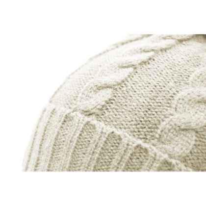 100% Acrylic cable knit beanie with turn-up and bobble