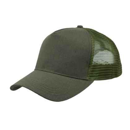 Linen Fronted 5 Panel Structured Trucker Cap with Plastic Snap Adjuster