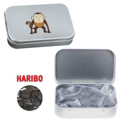 Silver tin with hinger liquorice coins