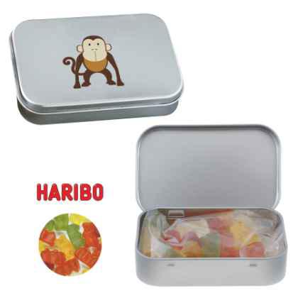 Silver tin with hinge gold bears