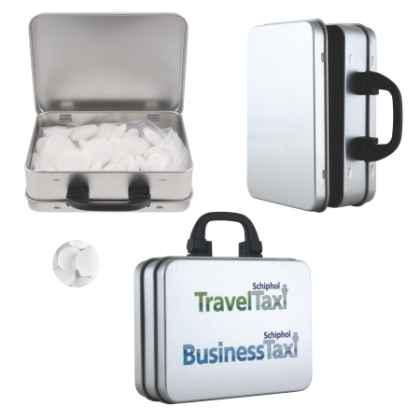 Suitcase tin with mints