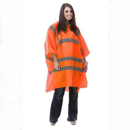 High Visibility Adult Water Resistant Rain Poncho With Hood