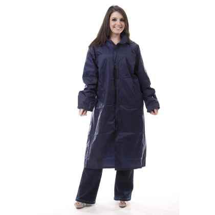 Water Resistant Raincoat With Hood – PU Coated Nylon – Blue