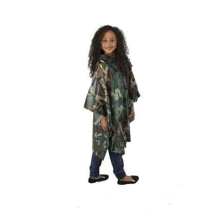 Child Waterproof Reusable Camouflage Deluxe PVC Rain Poncho With Hood