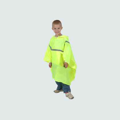 Child Polyester High Visibility Waterproof Rain Poncho With Hood