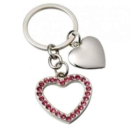 Key chain heart with pink crystals