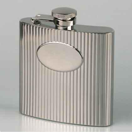 Ribbed 6oz Stainless Steel Hip Flask with Oval Panel