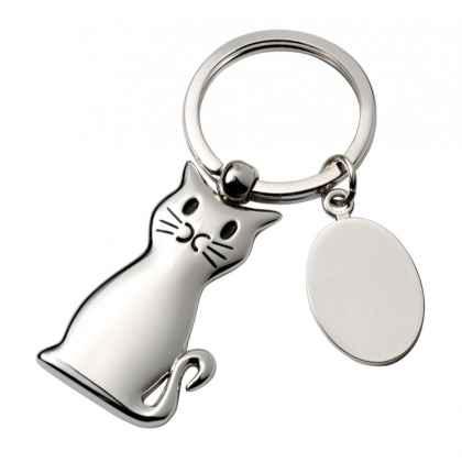 Chrome Cat Key Ring with Tag