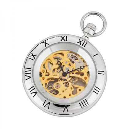 Silver and Gold Mechanical Pocket Watch with Chain and Fob