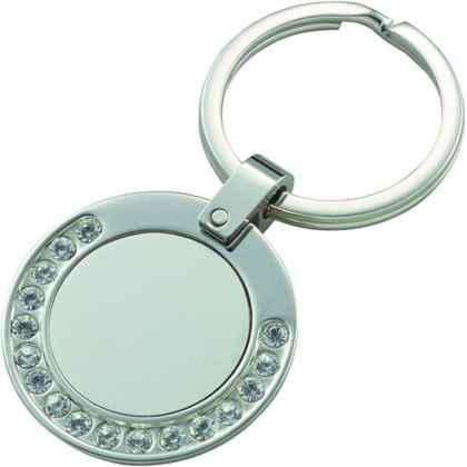 Key chain metal satin, with crystals. round