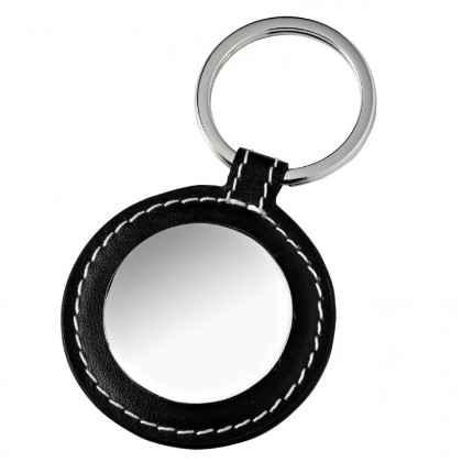 Key chain round / black leather