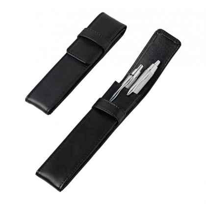 Pen sleeve black leather with closing