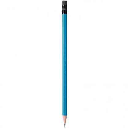 Pencil with light blue body and black rubber