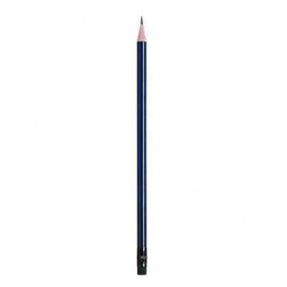 Pencil with dark blue body and black rubber