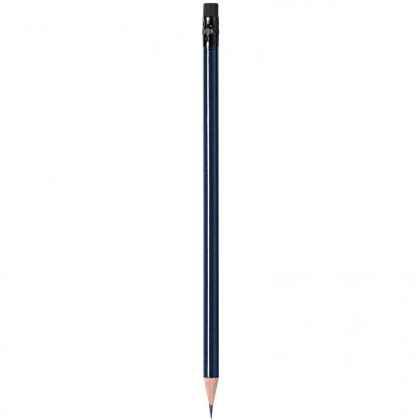 Pencil with shiny black body and black rubber