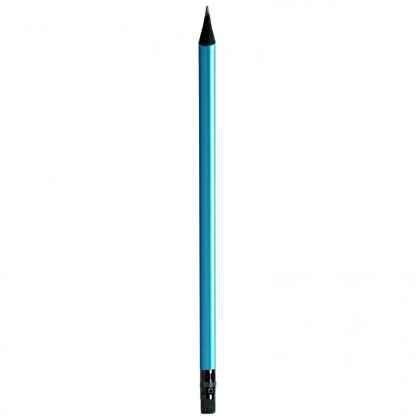 Pencil with metallic turquoise body, black wood and black rubber
