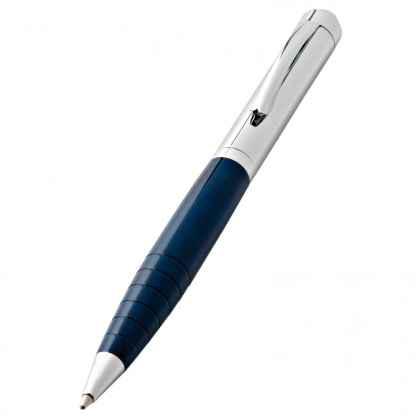 Ball-point pen blue marble/chromed/shiny