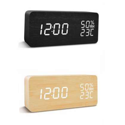 WG-CL-A1 Voice Control USB Charge Time Date Temperature LED Display Digital Table Wooden Alarm Clock