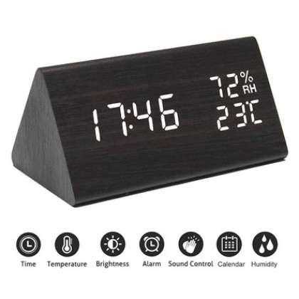 Triangle wooden led alarm clock table with custom logo