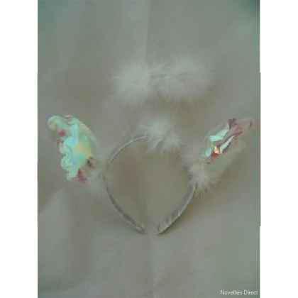 Headbopper White Furry With Iridescent Wings And Angel Halo