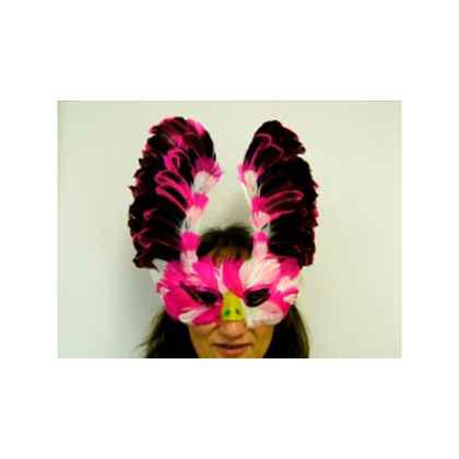 Feathered Mask Pink - White And Purple With Sequin Eyes And Nose