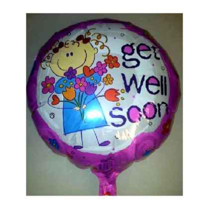 Foil Balloon 'GET WELL SOON' Pink With Flowers 18"