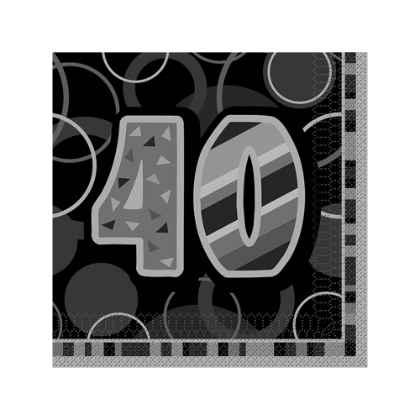 Birthday Glitz Black & Silver 40th Birthday - Luncheon Napkins 