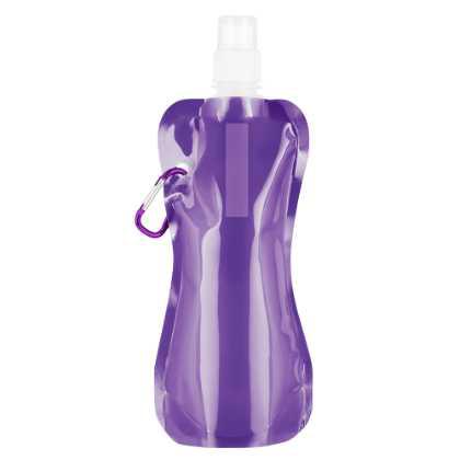 Foldable Flexi Water Bottle with Carabiner Clip - 400ml Purple
