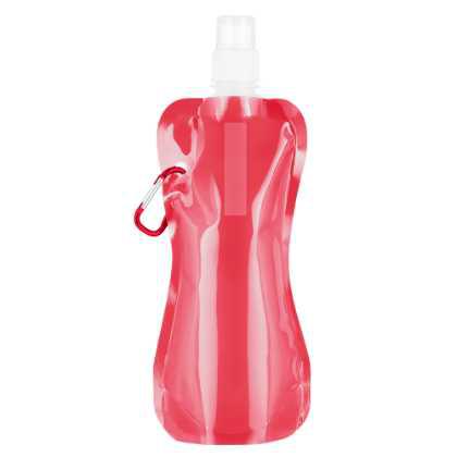 Foldable Flexi Water Bottle with Carabiner Clip - 400ml Red