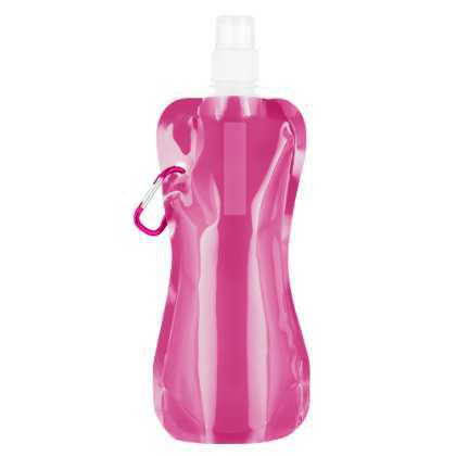 Foldable Flexi Water Bottle with Carabiner Clip - 400ml Pink