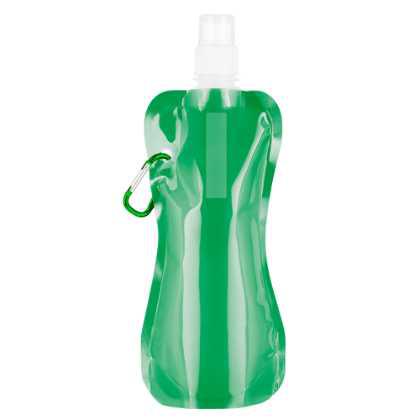 Foldable Flexi Water Bottle with Carabiner Clip - 400ml Green