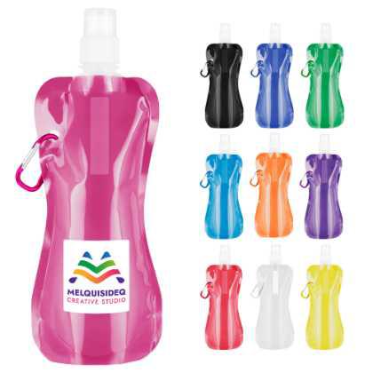 Foldable Flexi Water Bottle with Carabiner Clip - 400ml