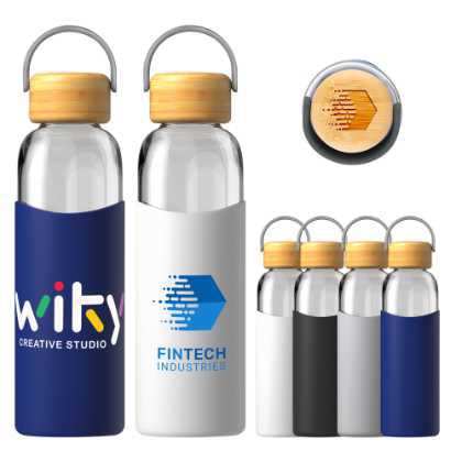 Vitality Glass Water Bottle with Silicone Sleeve - 550ml