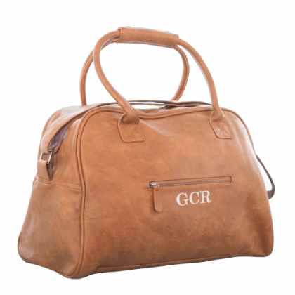 Branded Faux Leather Overnight Bag