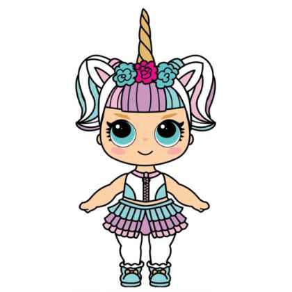 Cute Doll with Large Eyes and Unicorn Horn