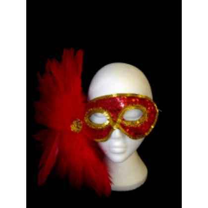 Red And Gold Sequin Eyemask With Red Feathers. (1)