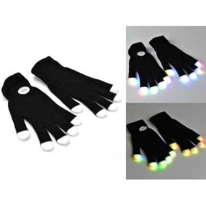 Flashing LED Black Gloves