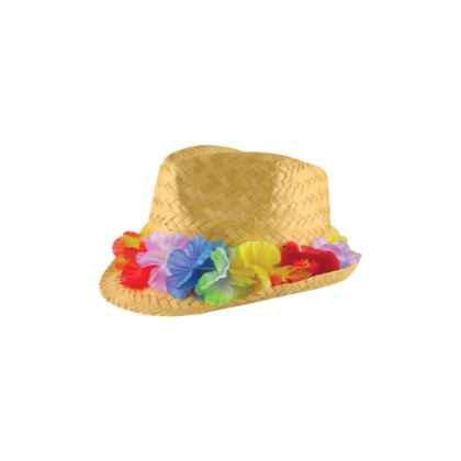 Straw Trilby Hat with Flower Band