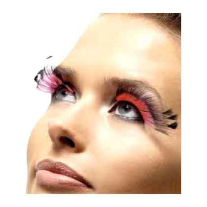 Feather Plume Eyelashes - Black and Pink - Contains Glue